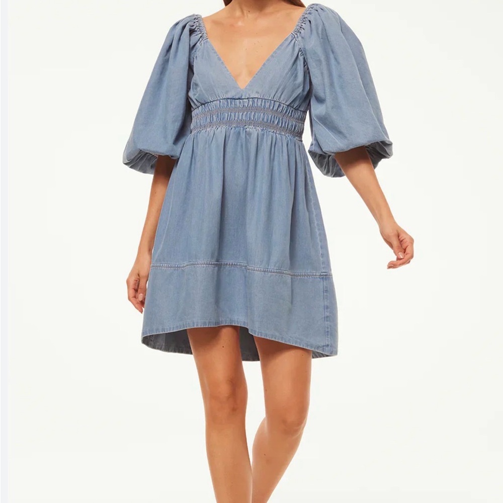 Misa Los Angeles Aryn Light Blue Puff Sleeve Mini Dress medium